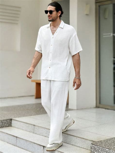 All White Mens Outfit White Two Piece Outfit White Beach Outfit