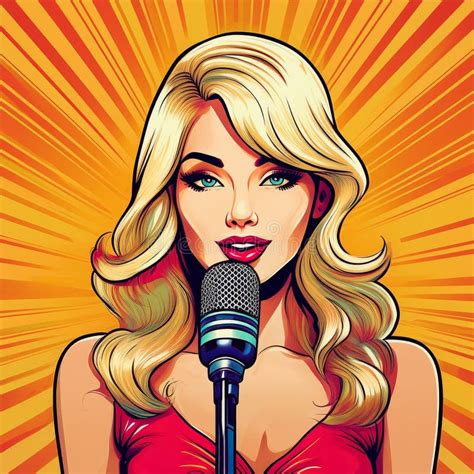 Attractive Blonde Singer With A Microphone Retro Pop Art Style Stock Photo Image Of