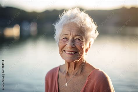 Medium Shot Portrait Photography Of A Grinning Old Woman Wearing A Daring Tube Top Against A