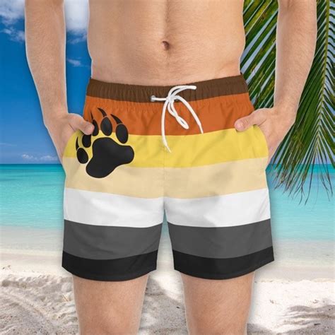 Gay Mens Bear Pride Flag Swimsuit Rainbow Swim Trunks Lgbtq Swimwear Queer Swimming Shorts Etsy
