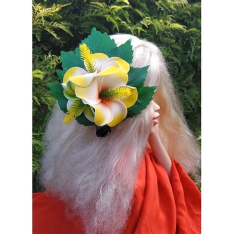 Po Ara Pince Cheveux Frangipanier Jaune Vert Tahiti Flowers