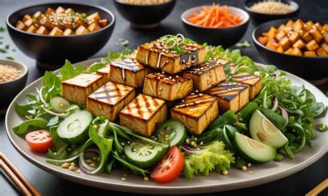 Premium Ai Image Teriyaki Tofu Salad With Sesame