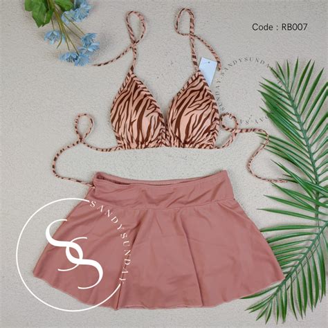 Jual Bikini Set High Neck Croptop Rok Celana Baju Renang Wanita Bikini Pantai Bikini Two Piece