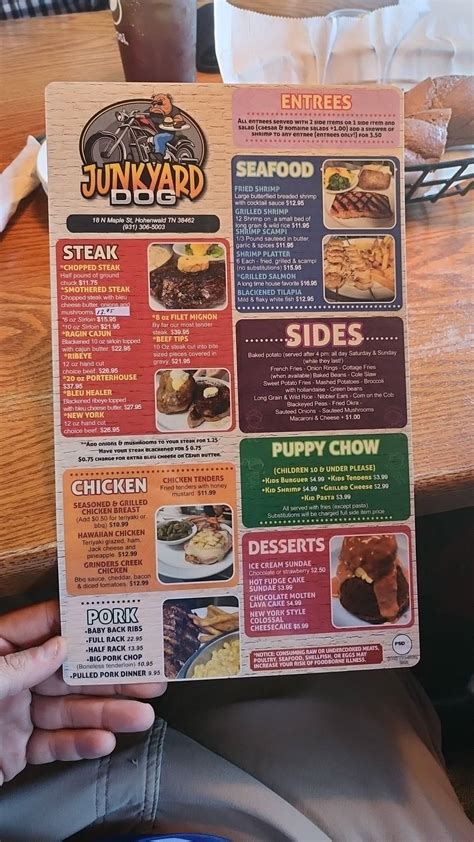 Menu At Junkyard Dog Steakhouse Hohenwald