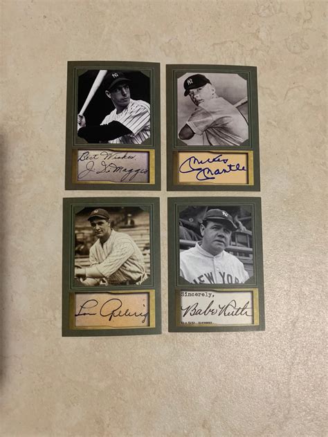 Babe Ruth Mickey Mantle Joe Dimaggio Lou Gehrig Facsimile Auto Yankees 4 Card Lot Etsy