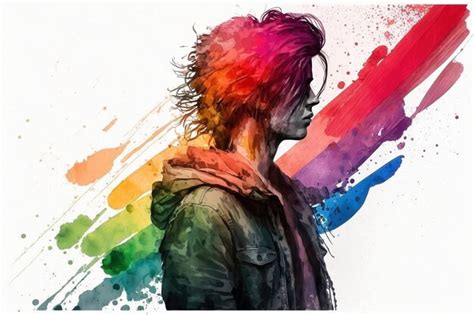 Una Pintura De Un Gay O No Binario En Los Colores Del Arco Iris Para El Mes Del Orgullo Y Lgbtq