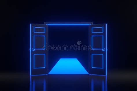 Luz Que Atraviesa La Puerta De Apertura Con Luces De Ne N Azul