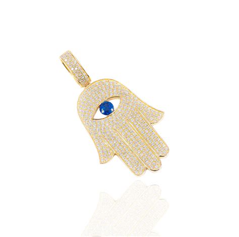 Diamond Hamza Hand With Blue Sapphire Pendant Dayyani Jewelers