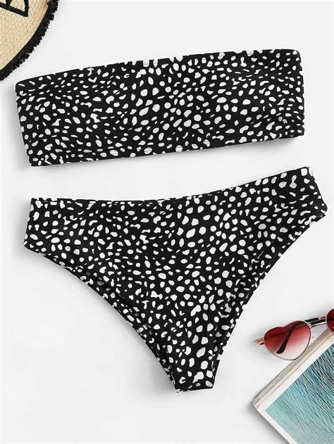 Dot Print Bandeau Bikini Set Artofit