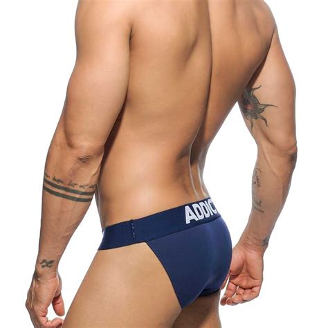 ADDICTED Bodybuilder Bikini Schnitt Slip für Herren Muskel Design Workout Wear in dunkelblau