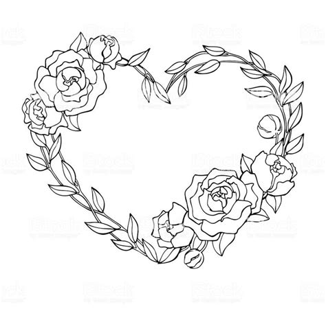 vector hand drawn rose wreath  heart shape illustration great