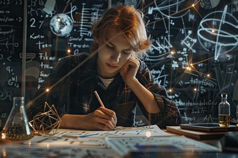 Scientist Writing Equations For Innovation Premium Ai Generated Image