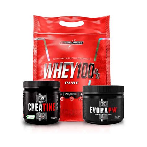 Kit Whey 100 Pure 907g Refil Creatina Creapure 200g Pré Treino