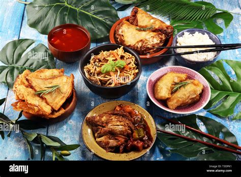 Assorted Chinese Food Set Chinese Noodles Fried Rice Peking Duck