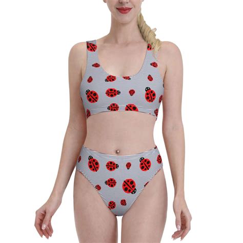 Logiee Ladybug Print Women S Piece Bikini Set Halter Bathing Suit High Waisted Bikini Sets