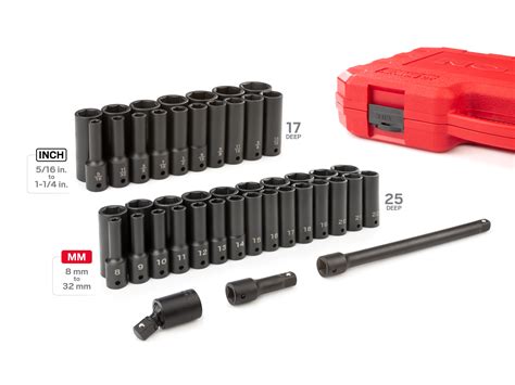 Inch Drive Deep Point Impact Socket Set Piece Tekton