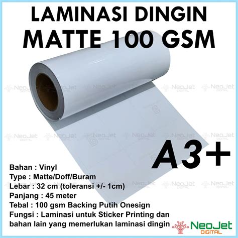 Jual Bahan Laminasi Dingin 100 Gsm Doff Matte A3 50 Yard Roll Murah