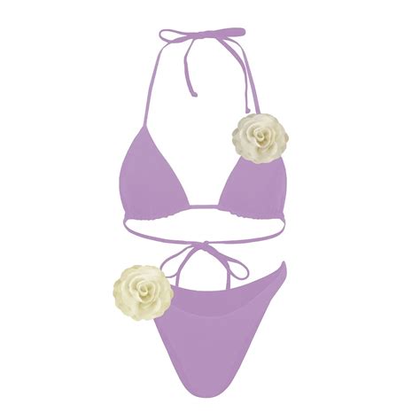 Sexy D Flower Bikini Swimwear For Women Monochrome Swimsuit High Cut Halter Bathing Suits