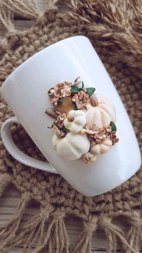 Кружка с декором из полимерной глины тыквы в интернет-магазине Ярмарка ...