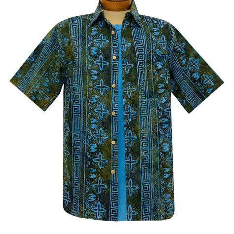 Men S Basic Options Batik Short Sleeve Cotton Shirt Tropical Stripe