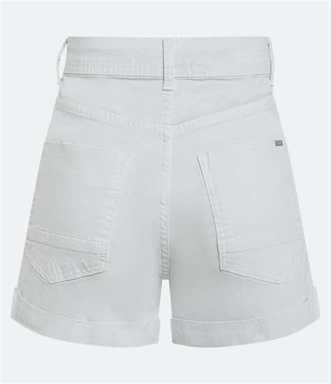 Short Hot Pants Cintura Alta Em Sarja Barra Dobrada Branco