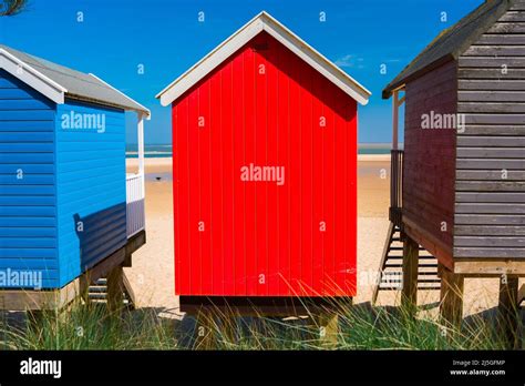 Colorful Beach Hut View In Summer Of Colourful Beach Huts Facing The