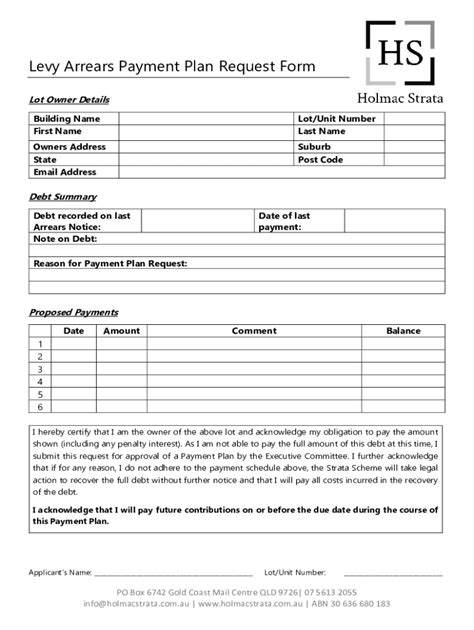 Fillable Online Levy Arrears Payment Plan Request Form Fax Email Print