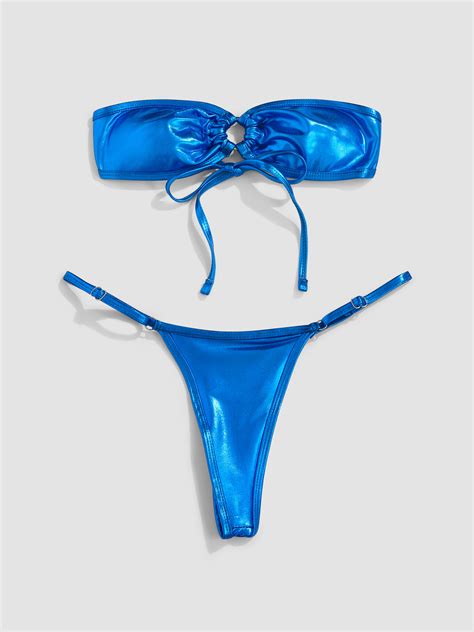 Metallic O Ring Bandeau Bikini Swimsuit Cider