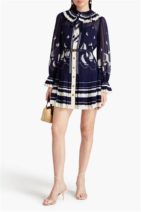 ZIMMERMANN Belted Pussy Bow Printed Crepe De Chine Mini Shirt Dress THE OUTNET