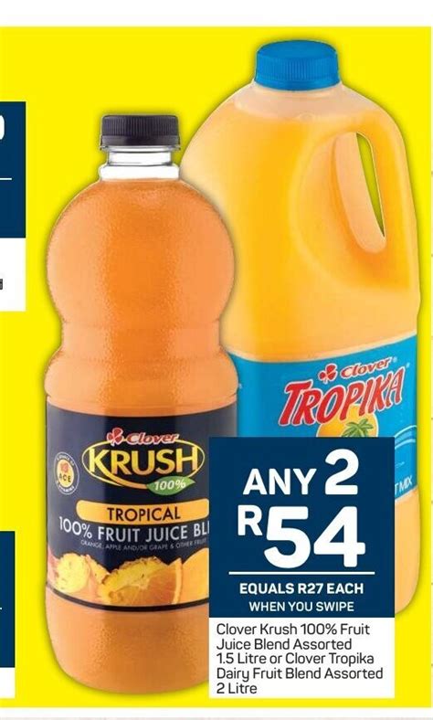 Clover Krush 100 Fruit Juice Blend Assorted 1 5 Litre Or Clover Tropika Dairy Fruit Blend