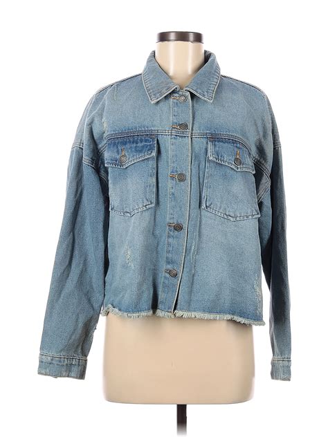 Weekend 100 Cotton Solid Blue Denim Jacket Size M 70 Off Thredup