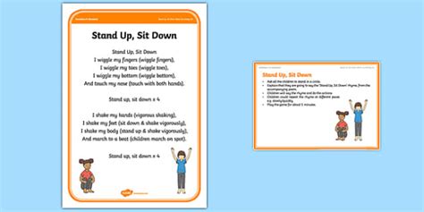 Stand Up Sit Down Warm Up Activity Card Teacher Made