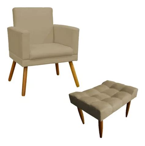 Kit De Sill N Decorativo Estela Puff Requinte Ante Gris Color Nude Dise O De Tela De Gamuza