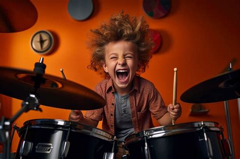 Premium AI Image | Young boy passionately playing the drums expressing ...