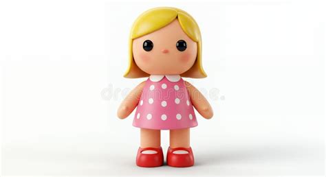 Cute Blonde Doll In Pink Polka Dot Dress Standing On White Generated Using Ai Stock