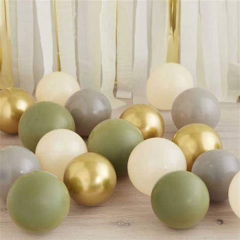 Gold Chrome Olive Green Grey And Nude Balloon Pack
