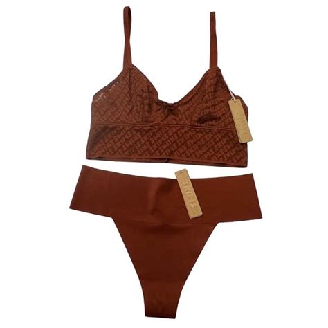 Skims Intimates Sleepwear Skims Logo Mesh Triangle Bralette Naked Thong Saffron Xxs Poshmark