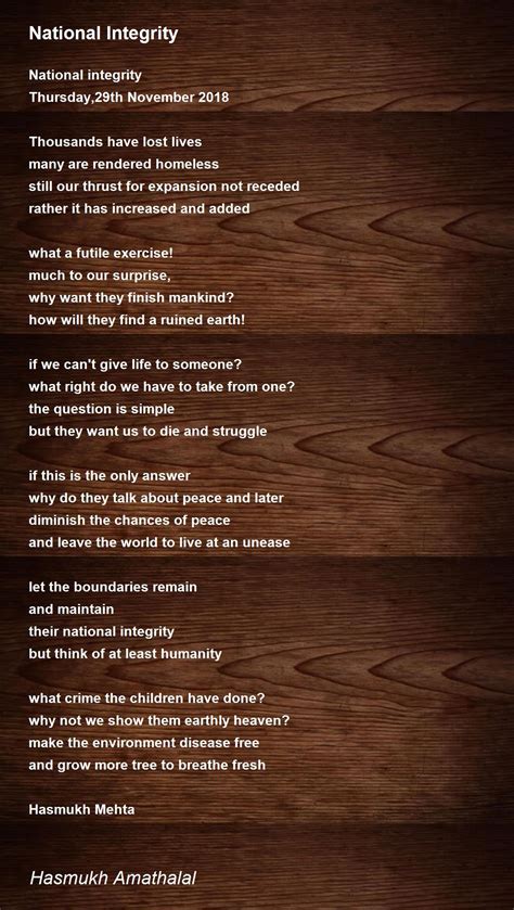 National Integrity National Integrity Poem By Mehta Hasmukh Amathaal