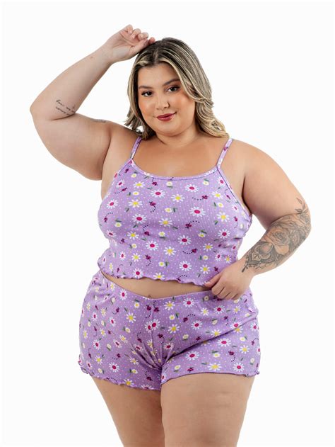 Comprar Baby Doll Plus Size Canelado Estampado Virginia Ponto Certo Lingerie