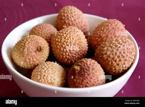 Fresh Lychees In A Bowl Stock Photo Alamy