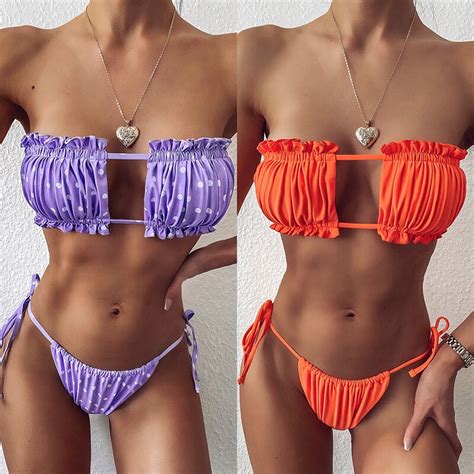 Bikini Bandeau ahuecado para mujer bañador Sexy con Push Up conjunto