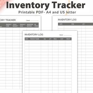 Printable Inventory Tracking Sheet, Inventory Log, Product Inventory ...