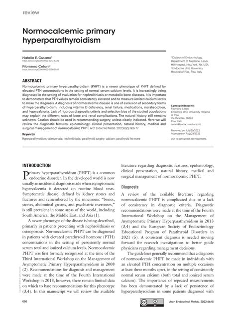 Pdf Normocalcemic Primary Hyperparathyroidism