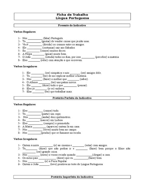 Conjugação Verbal 5 Ano - Verbos 5.º Ano | PDF