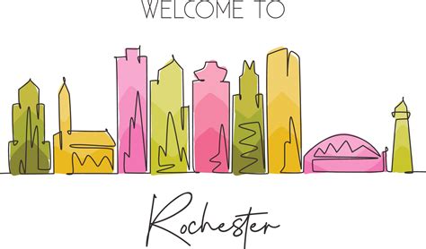 Uno Soltero Línea Dibujo Visitar Rochester Ciudad Horizonte Nuevo York
