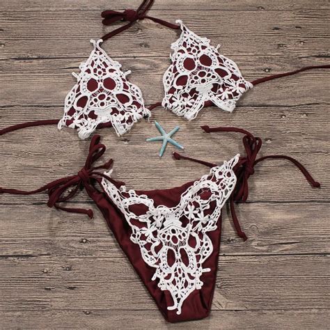 Sexy Lace Bikini Women Swimwear Push Up Swimsuit Halter Micro Bikinis Set Brazilian Bandage