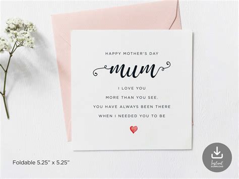 Printable Happy Mothers Day Love You Mum Poem Card Simple Square Mum