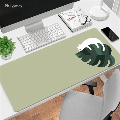 Large Mouse Mat Green Leaves Cat Mousepad Big Cute Mousepads 800x300