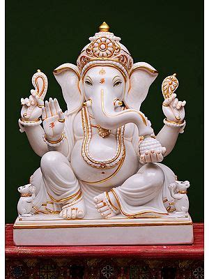 Lord Ganesha White Marble Statue Exotic India Art