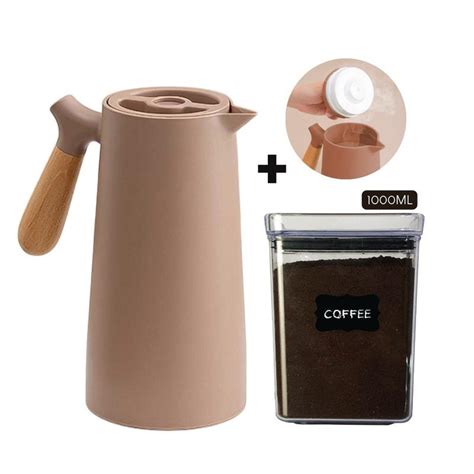 Garrafa T Rmica De Caf Ch Nude Cabo Madeira Pote Herm Tico Ml Cantinho Do Caf Cozinha